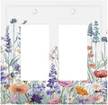 Colorful Floral Purple Lavender Flower Leaves Plants Decorative Outlet Covers 2 Gang Double GFCI Rocker Electrical Wall Panels Light Switch Cover Plate for Bed Room Living Room Decor