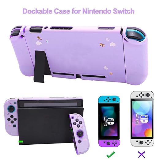 GUTIAL Accessories Bundle for Nintendo Switch - Cute Kawaii NS Accessories kit for Grils Boys Kids with Travel Carrying Case and Cartoon Dockable Cover Case, Screen Protector, Stand - Purple