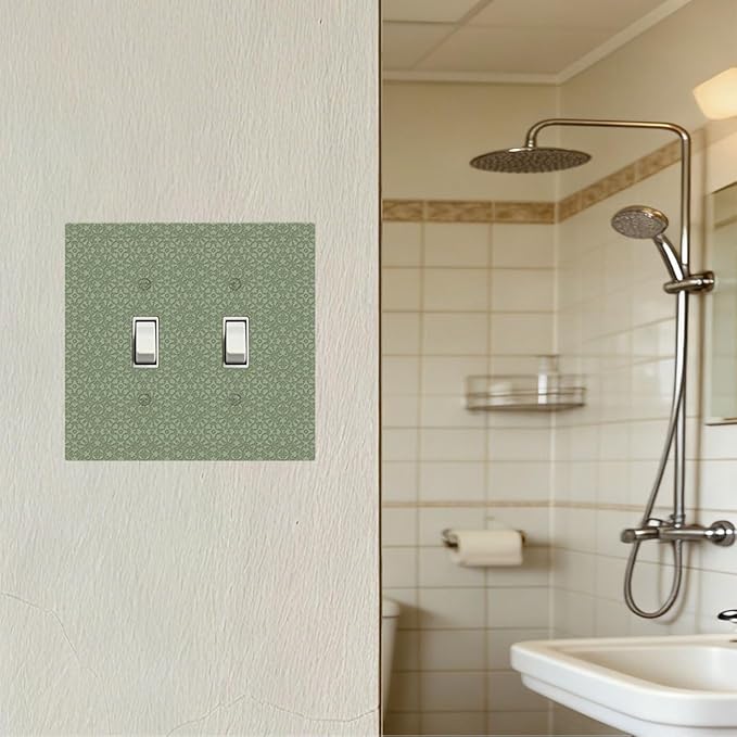 Sage Green Textured Double Toggle Switch Cover - 2-Gang Standard US Size Minimalist Botanical Weave Light Switch Covers, Modern Farmhouse Linen Texture for Neutral Decor