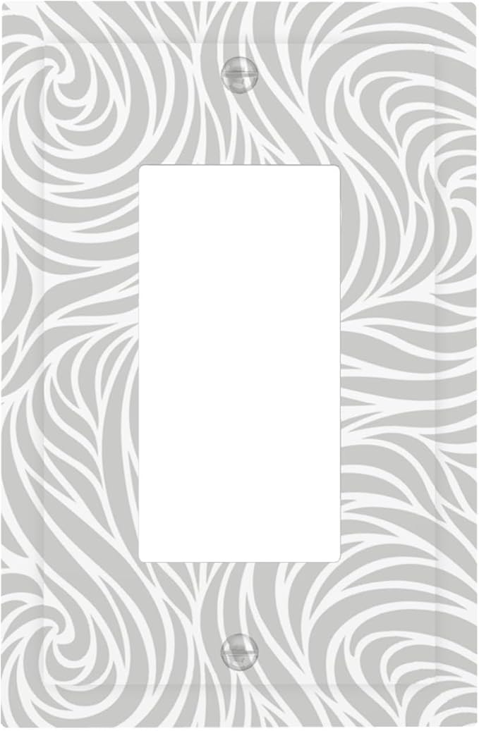 Silver Swirls Single Rocker Switch Cover - 1-Gang Standard US Size Modern Abstract Wave Vortex, Neutral Gray Decorative Light Switch Covers for Contemporary Home Decor