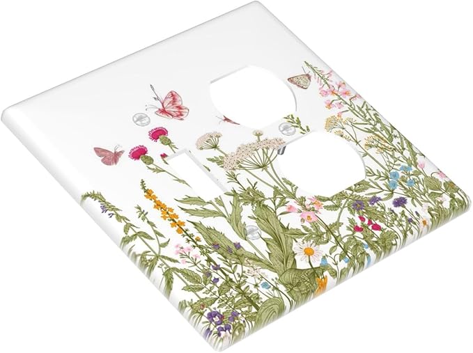 Colorful Butterfly Floral Plants Flower Vine Wallplates 1 Toggle 1 Duplex Switch Plate Electrical GFCI Faceplate Decorative Light Switch Covers for Bed Room Living Room Decor