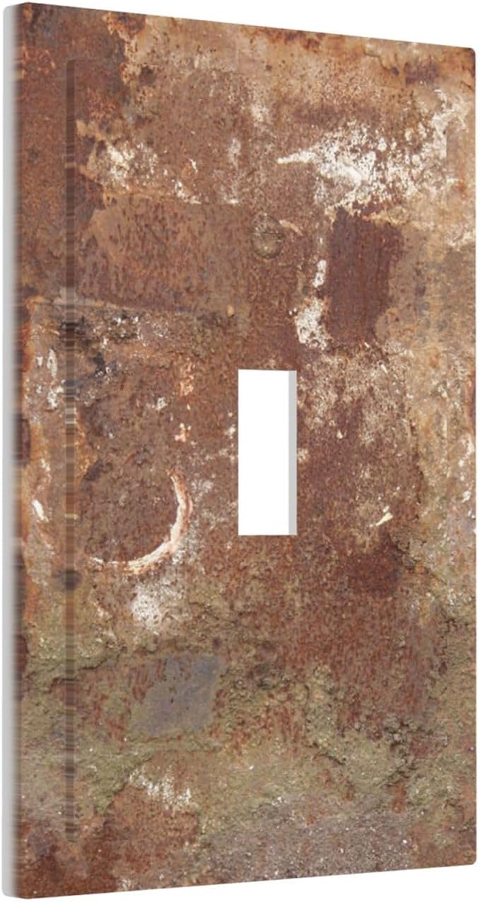 Decorative Light Switch Cover Shabby Old Aged Rusty Antique Brass Metal 1 Gang Single Toggle Device Electrical Faceplate Switchplates Decorator Outlet Wall Plate For Farmhouse Cabin Decor