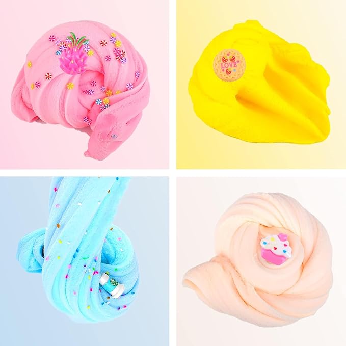 4 Pack Cloud Slime Kit, Soft and Non-Sticky Stress Relief Toy for Girls Boys Education, Party Gift and Birthday Gift, Kid Fun Toys