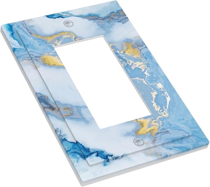Beautiful Marble Texture Blue Gold Fluid Abstract Print Decorative Outlet Covers 1 Gang Single Rocker Light Switch Cover Plate Wall Plates GFCI Faceplate for Bedroom Bathroom Decor
