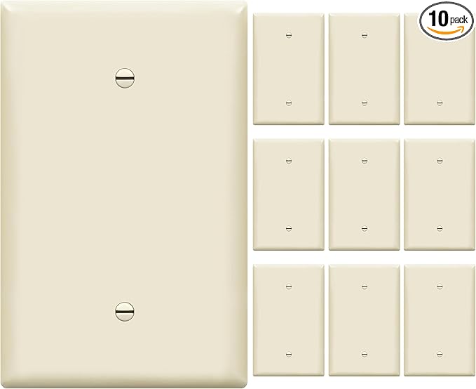 ENERLITES Blank Device Wall Plate, Jumbo Blank Cover, Gloss Finish, Oversized 1-Gang 5.5" x 3.5", Polycarbonate Thermoplastic, 8801O-LA-10PCS, Light Almond, 10 Pack