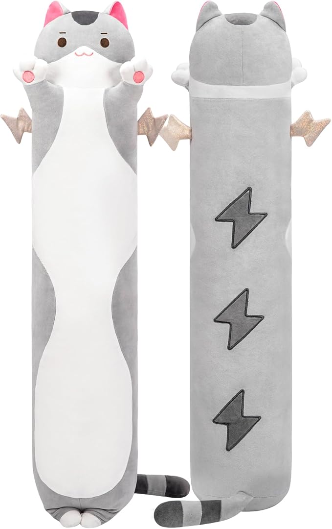 Mewaii Long Cat Plush 5 Sizes, 120% Extra Filling Giant Plushness Kids Body Pillow, Kawaii Cute Grey Cat Stuffed Animals Plushies, Big Long Body Pillow Cat Plush Gift for Girls 44”