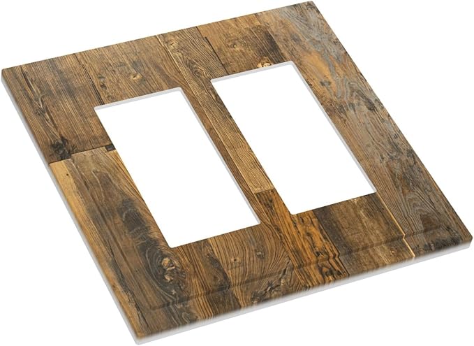Brown Wood Vintage Rustic Old Board Decorative Outlet Covers 2 Gang Double GFCI Rocker Electrical Wall Panels Light Switch Cover Plate for Farmhouse Home Decor