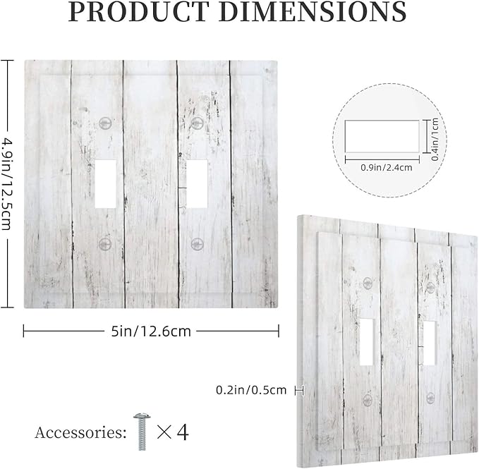 Modern Rustic Wood White Oak Print Decorative Switch Plates 2 Gang Double Toggle Outlet Light Switch Cover Wall Plate Electrical Faceplate for Farmhouse Home Decor
