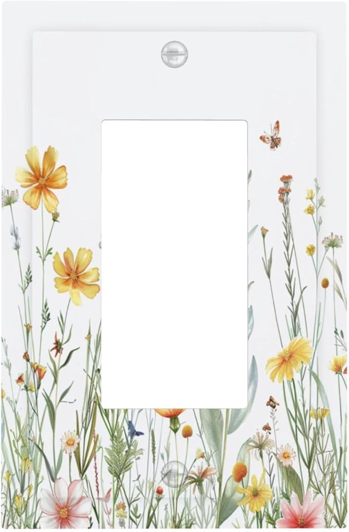 Light Switch Cover Plate Rustic Colorful Floral Butterfly Watercolor Flowers 1 Gang Outlet Covers Single Rocker Decorative Switch plates Electrical Wall Plates GFCI Receptacle for Bathroom Bedroom