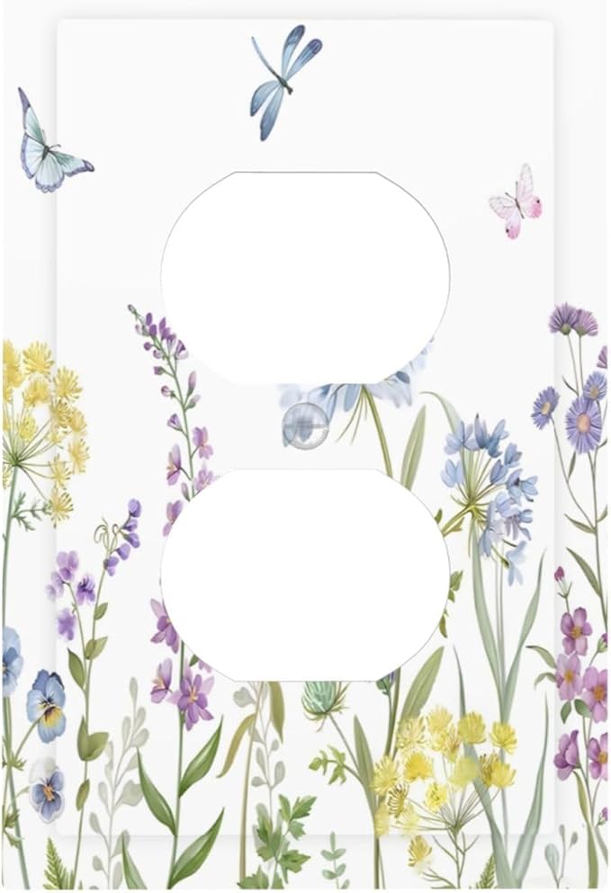 Colorful Wildflowers Dragonfly Lavender Butterfly Insect Outlet Covers 1 Gang Duplex Light Switch Cover Decorative Switch Plates Electrical Receptacle Faceplate Wall Plate for Bedroom Living Room