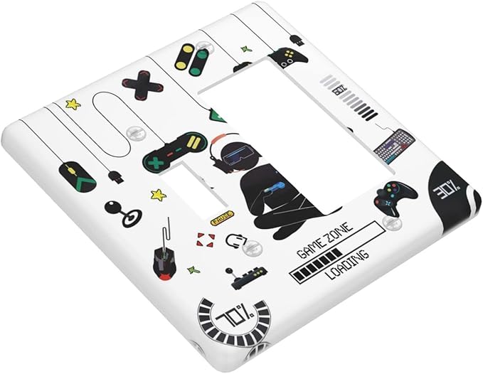 2 Gang Toggle Rocker Light Switch Cover Gamer Room Video Game Decor Decorative Combin Wall Plate Cover for Bathroom Home Bedroom Art Panel Decor 4.5 X 4.5 In