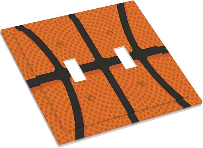 Vintage Basketball Texture Double Toggle Switch Cover - 2-Gang Standard US Size Sports Themed Light Switch Covers for Boy's Bedroom Decor