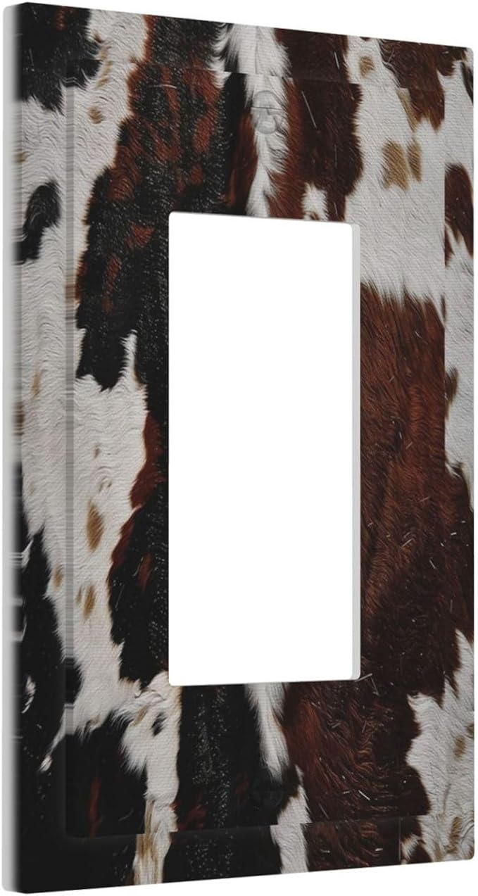 Cowhide Print Abstract Animal Fur Rustic Decorative Outlet Covers 1 Gang Single Rocker Light Switch Cover Plate Wall Plates GFCI Faceplate for Farmhouse Home Decor