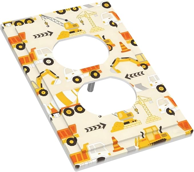 Decorative Outlet Covers Construction Vehicle Yellow Trucks Diggers 1 Gang Duplex Light Switch Cover Plate Unique Wall Plates for Electrical Outlets Switch Plate Covers for Home Decor