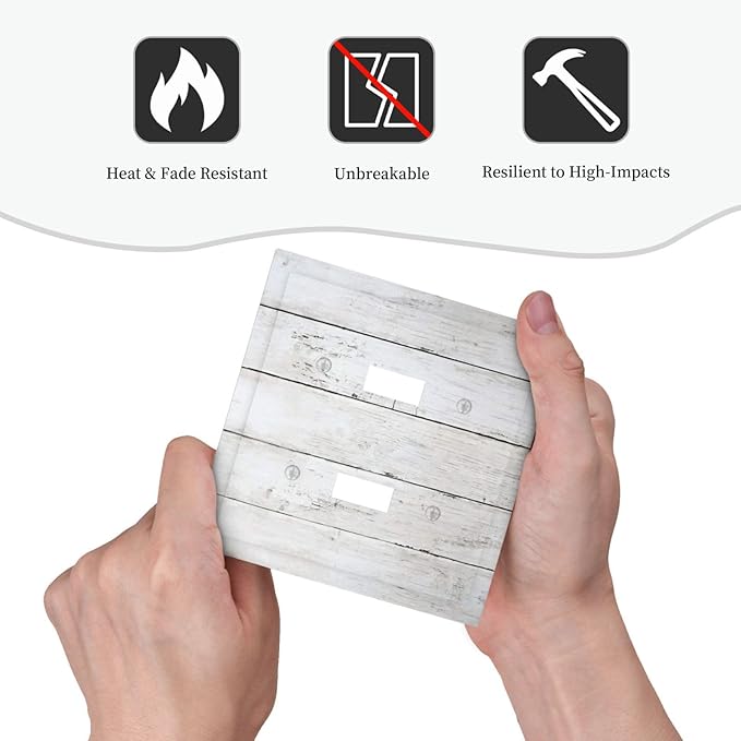 Modern Rustic Wood White Oak Print Decorative Switch Plates 2 Gang Double Toggle Outlet Light Switch Cover Wall Plate Electrical Faceplate for Farmhouse Home Decor