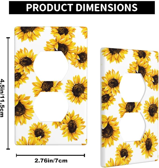 Sunflower Outlet Cover, Yellow Floral White Farmhouse Sunflowers 1-Gang Duplex Receptacle Wall Plate 4.5 x 2.76 Inch for Country Home Decor