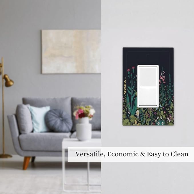 Boho Garden Flowers Weeds Floral Wildflowers Decorative Outlet Covers 1 Gang Single Rocker Light Switch Cover Plate Wall Plates GFCI Faceplate for Bedroom Living Room Decor