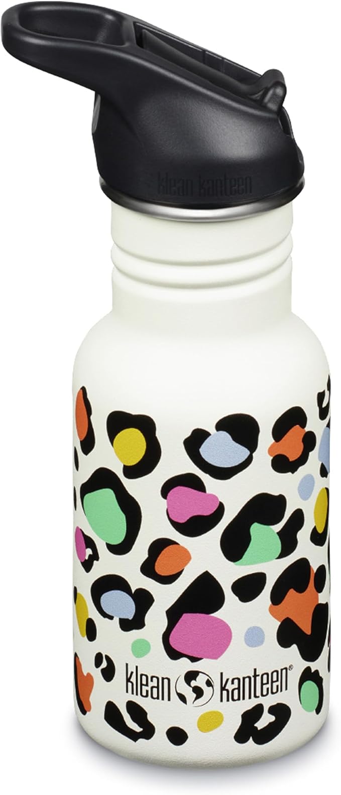 Klean Kanteen 12 oz Classic Kid's Water Bottle with Flip Seal Sport Cap & Straw - 100% Leakproof Cap - Durable Stainless Steel Material - Lightweight & Easy-Grip - BPA-Free - Leopard Print