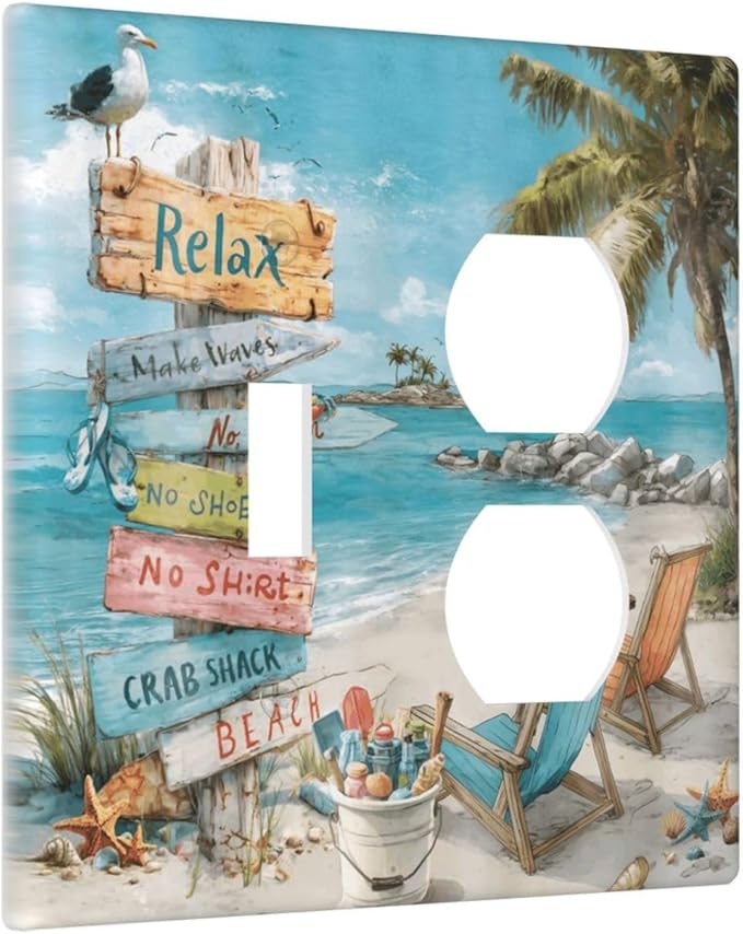 Ocean Beach Tropical Palm Tree Coastal Seaside Wallplates 1 Toggle 1 Duplex Switch Plate Electrical GFCI Faceplate Decorative Light Switch Covers for Kids Room Living Room Decor