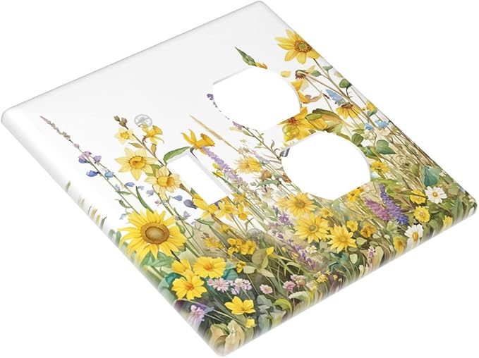 Wildflowers Sunflower Lavender Daisy Floral Wallplates 1 Toggle 1 Duplex Switch Plate Electrical GFCI Faceplate Decorative Light Switch Covers for Bedroom Living Room Decor