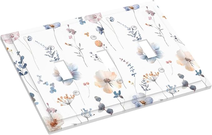 Wildflowers Plant Leaves Floral Berry Decorative Switch Plates 3 Gang Wall Plate Triple Toggle Light Switch Cover Faceplate Electrical Wall Panels for Bed Room Living Room Decor