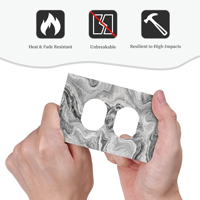Beautiful Grey Marble Texture Simple Abstract Print Outlet Covers 1 Gang Duplex Light Switch Cover Decorative Switch Plates Electrical Receptacle Faceplate Wall Plate for Bathroom Kitchen Decor