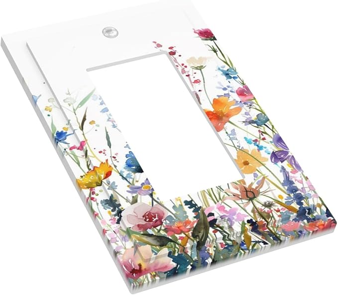 Watercolor Wildflowers Colorful Floral Plant Decorative Outlet Covers 1 Gang Single Rocker Light Switch Cover Plate Wall Plates GFCI Faceplate for Bedroom Living Room Decor