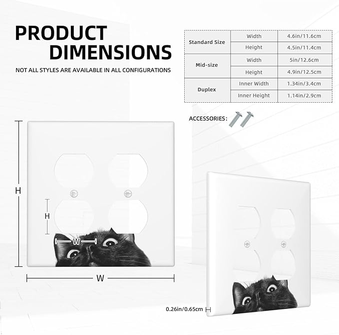 Peeping Black Cat Cute Animals Outlet Covers 2 Gang Double Duplex Decorative Light Switch Covers Electrical Wallplates Socket Faceplate for Kids Room Home Decor