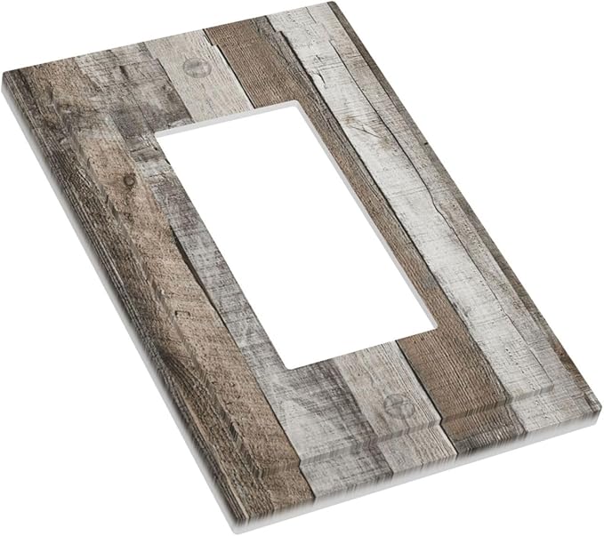 Natural Grey Wood Vintage Faux Wood Grain Decorative Outlet Covers 1 Gang Single Rocker Light Switch Cover Plate Wall Plates GFCI Faceplate for Farmhouse Home Decor