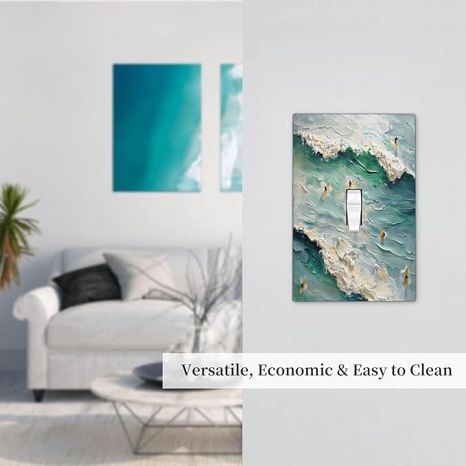 Beach Waves Ocean Surfing Hoverboard Painting Print Decorative Light Switch Cover 1 Gang Single Toggle Device Electrical Faceplate Switchplates Decorator Outlet Wall Plate for Bedroom Living Room