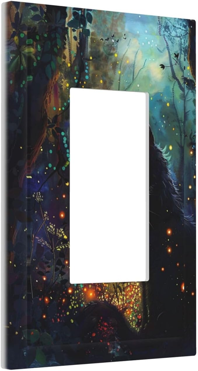 Light Switch Cover Plate Magic Fantasy Forest Mysterious Black Cat 1 Gang Outlet Covers Single Rocker Decorative Switch plates Electrical Wall Plates GFCI Receptacle for Kid Room Bathroom