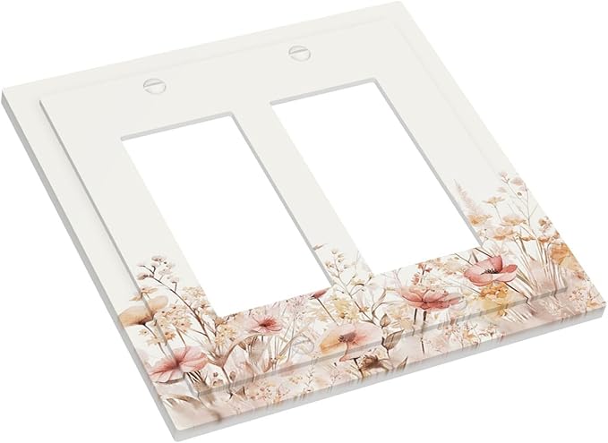 Decorative Outlet Covers Boho Floral Watercolor Flower Pattern 2 Gang Double Rocker Light Switch Cover Plate Electrical Switch Plate Cover Decorate GFCI Wall Plate for living Room Home Decor