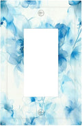 Watercolor Flower Blue White Large Floral Leaf Plants Decorative Outlet Covers 1 Gang Single Rocker Light Switch Cover Plate Wall Plates GFCI Faceplate for Bedroom Living Room Decor