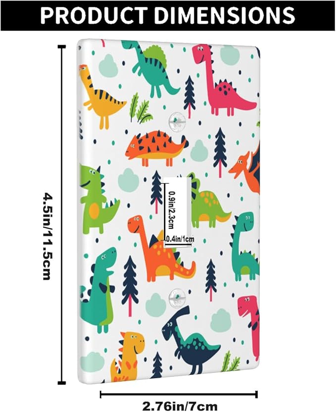 Cartoon Dinosaurs Light Switch Cover Plates Dinosaur Triceratops Stegosaurus Monoclonius Single Toggle Wall Plate 1 Gang Switchplate 4.5"x 2.76" for Teen Boys Bedroom Bathroom Decor