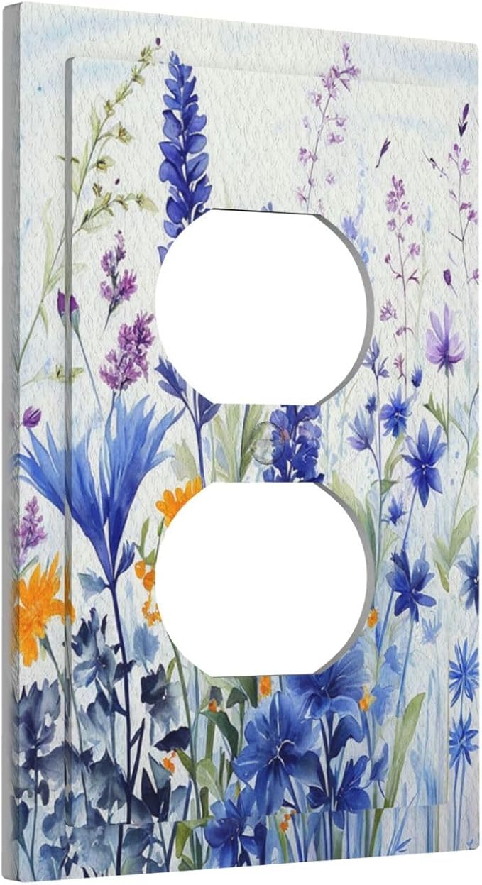 Decorative Outlet Covers Lavender Watercolor Wildflowers Colorful floral 1 Gang Duplex Light Switch Cover Plate Electrical Switch plates Wall Plates Receptacle Covers for Bathroom Bedroom
