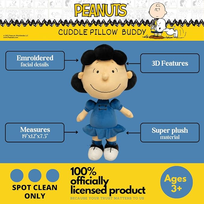 Peanuts Lucy Bedding Super Soft Plush Decorative Throw Cuddle Pillow, (Officially Licensed Product) By Franco Collectibles