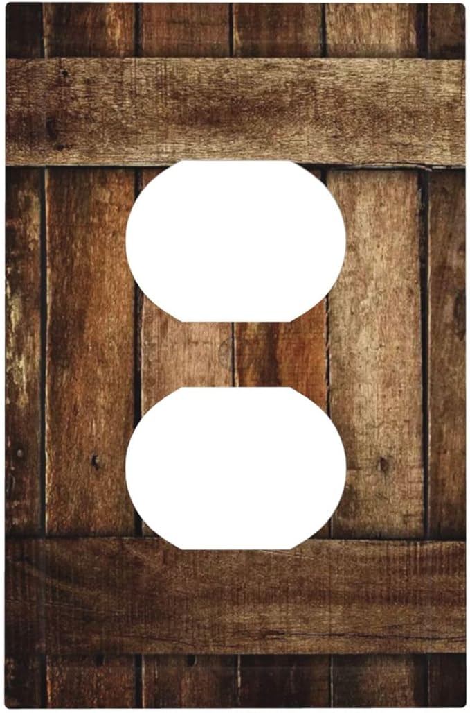 Brown Wooden Barn Door Old Wood Print Outlet Covers 1 Gang Duplex Light Switch Cover Decorative Switch Plates Electrical Receptacle Faceplate Wall Plate for Farmhouse Home Decor
