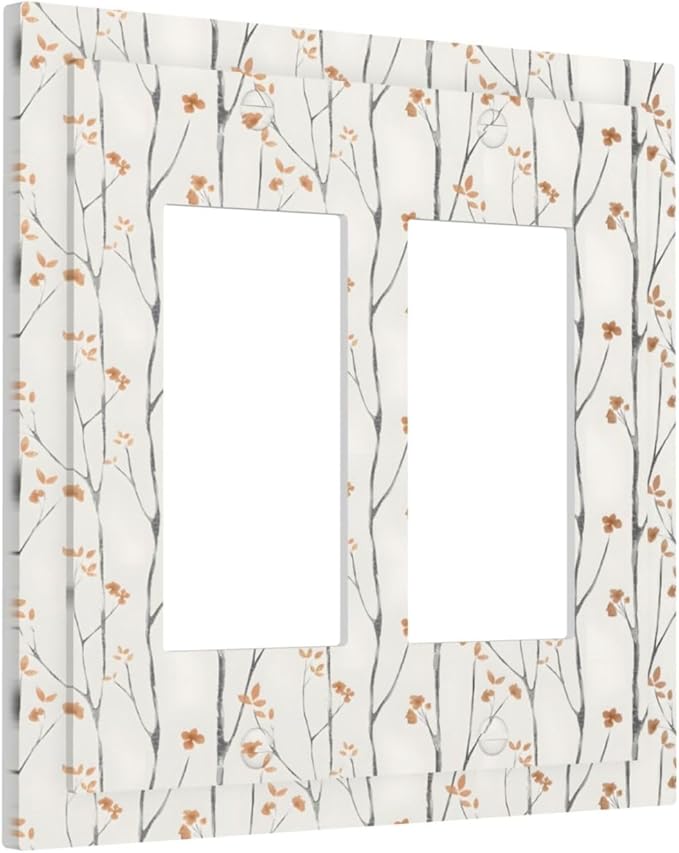 Boho Floral Watercolor Tree Branch Flower Minimalist Decorative Outlet Covers 2 Gang Double GFCI Rocker Electrical Wall Panels Light Switch Cover Plate for Bedroom Living Room Decor