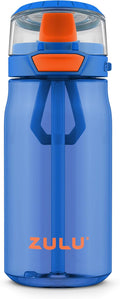 Zulu Kids Flex 16oz Tritan Plastic Water Bottle with Silicone Spout, Leak-Proof Locking Flip Lid and Soft Touch Carry Loop for School Backpack, Lunchbox, and Outdoor Sports, Blue