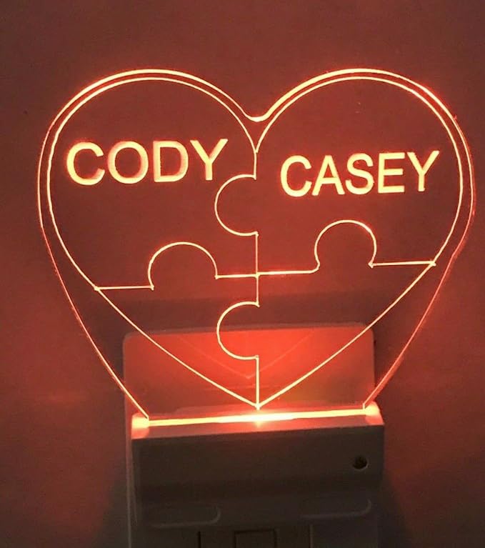 Night Light Multi Color Personalized LED Plug-in, Ultra-Slim Touch Night Light Smart Dusk to Dawn Sensor, Kids Children's Bedroom Kitchen Bathroom Hallway Play Room Variations (Puzzle Piece Heart)