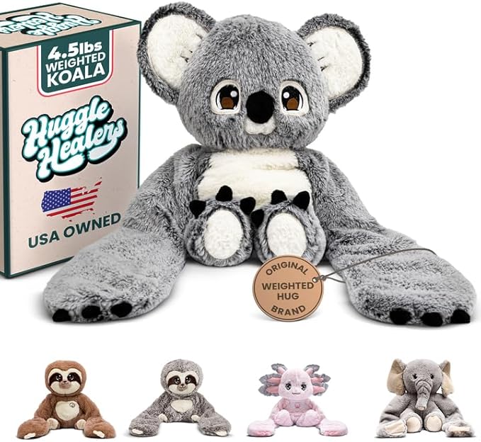 Huggle Healers Weighted Stuffed Animals for Adults, Teens and Kids - 36 Inch Long Plush Arms Grey Stuffed Animal for Hugs - 4.5lb Koala Plushies - Noa Koala