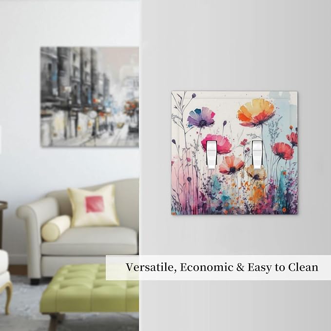 Light Switch Cover Plate Abstract Floral watercolor flowers 2 Gang Wall Plate Double Toggle Switch Covers Wildflower Decorative Outlet Covers Electrical Switchplate for Bathroom Home Decor