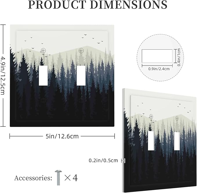 Decorative Switch Plates Forest Pine Tree Mountains Black Bird 2 Gang Double Toggle Outlet Light Switch Cover Wall Plate Electrical Faceplate For Bed Room Farmhouse Decor