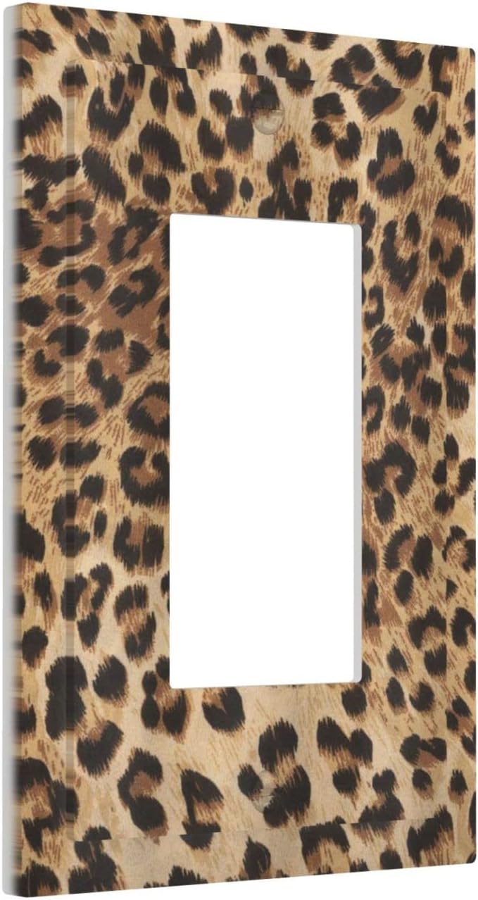 Leopard Wild Safari Skin Pattern Powerful Cheetah Cat Panthera Black Brown Fur Wildlife Single Rocker Light Switch Cover 1 Gang Decor Wall Plate Electrical Switchplate GFCI Outlet Faceplate Room Decor