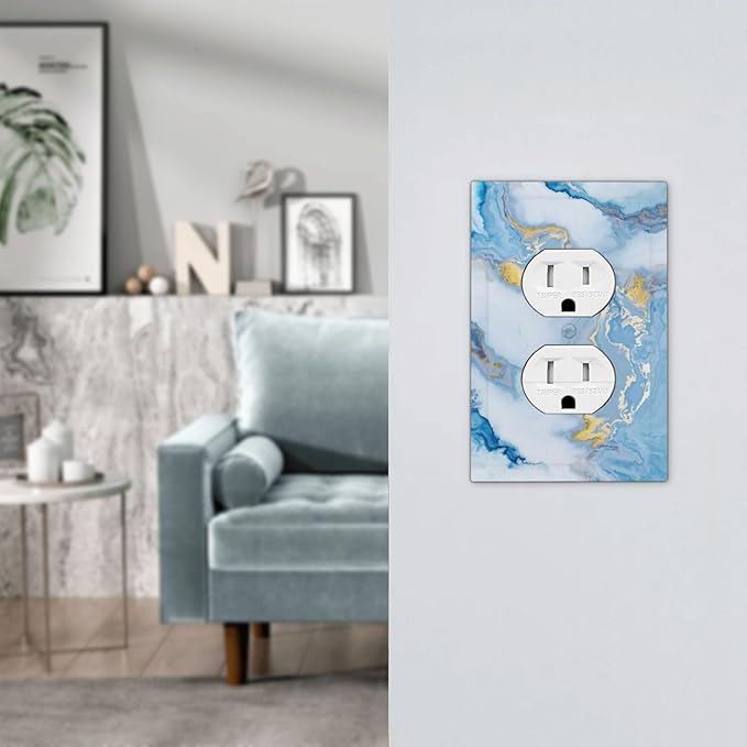 Beautiful Marble Texture Blue Gold Fluid Abstract Print Outlet Covers 1 Gang Duplex Light Switch Cover Decorative Switch Plates Electrical Receptacle Faceplate Wall Plate for Bedroom Bathroom Decor