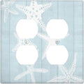 Beach Starfish Vintage Wood Rustic Country Ocean Outlet Covers 2 Gang Double Duplex Decorative Light Switch Covers Electrical Wallplates Socket Faceplate for Farmhouse Kids Room Decor