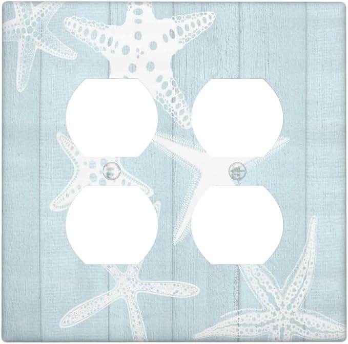 Beach Starfish Vintage Wood Rustic Country Ocean Outlet Covers 2 Gang Double Duplex Decorative Light Switch Covers Electrical Wallplates Socket Faceplate for Farmhouse Kids Room Decor
