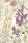 Watercolor Floral Leaves 1 Gang Light Switch Cover Single Toggle Wall Plate Small Purple Flowers Daisies Decorative Electrical Switchplate Covers for Country Bedroom Kitchen Living Room Decor