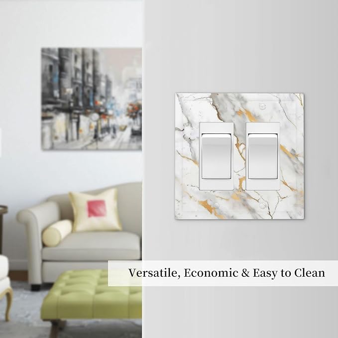Decorative Outlet Covers Marbling Style White Background Gold Gray Stripes 2 Gang Double Gfci Rocker Electrical Wall Panels Light Switch Cover Plate For Bathroom Kitchen Decor