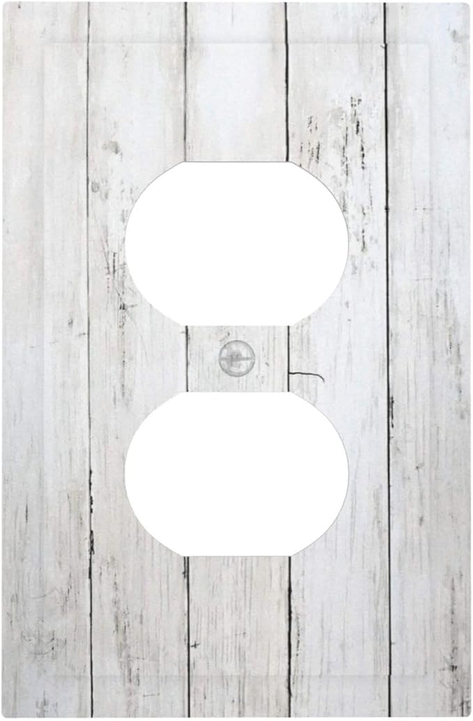 Modern Rustic Wood White Oak Print Outlet Covers 1 Gang Duplex Light Switch Cover Decorative Switch Plates Electrical Receptacle Faceplate Wall Plate for Farmhouse Home Decor